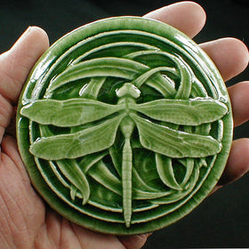 4" Round Dragonfly tile - Celadon