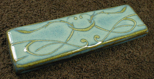 2 x 6 Art Nouveau border tile - Cerulean Blue Mist