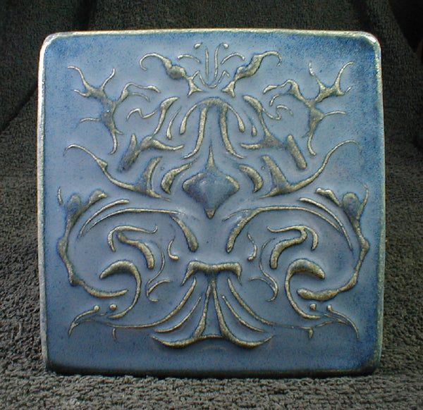 6 x 6 Art Nouveau tree tile - Blue/Grey
