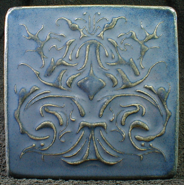 6 x 6 Art Nouveau tree tile - Blue/Grey