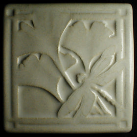 4 x 4 Gingko and dragonfly tile - Antique White