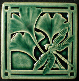4 x 4 Gingko dragonfly tiles - Caspian Blue