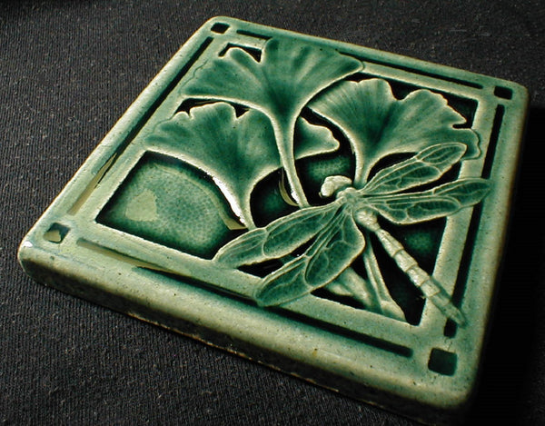 4 x 4 Gingko dragonfly tiles - Caspian Blue