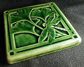 4 x 4 Gingko dragonfly tiles - Conifer Green