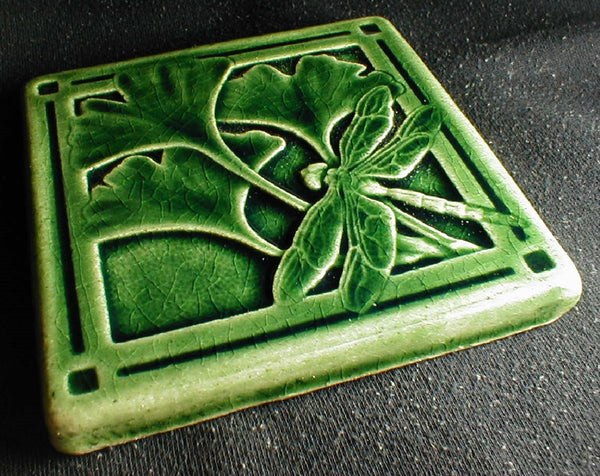 4 x 4 Gingko dragonfly tiles - Conifer Green