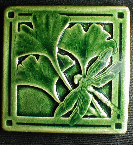 4 x 4 Gingko dragonfly tiles - Conifer Green