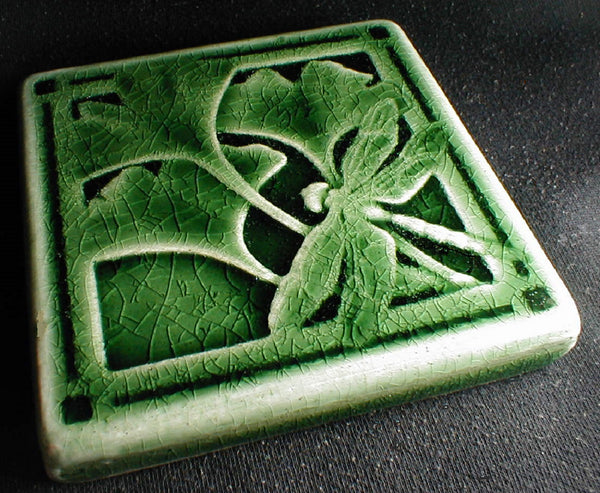 4 x 4 Gingko dragonfly tiles - Evergreen