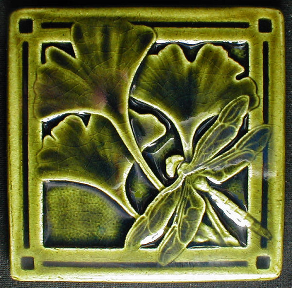 4 x 4 Gingko dragonfly tiles - Elizabethan Green