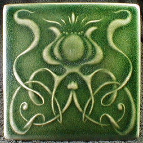 6 x 6 Art Nouveau flower tile - Pinewood Green
