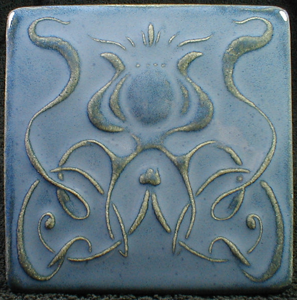 6 x 6 Art Nouveau flower tile - Blue/grey glaze