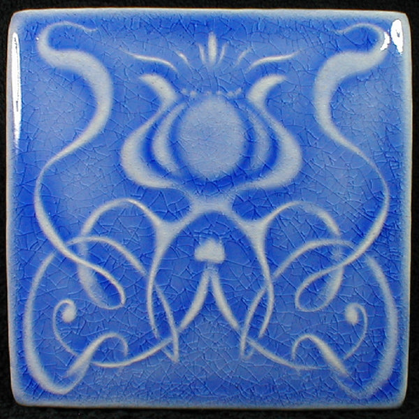 6 x 6 Art Nouveau flower tile - Mediterranean Blue