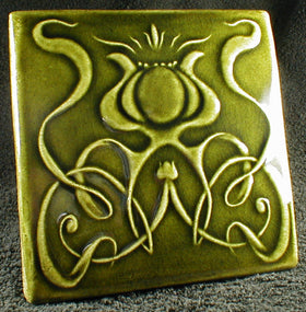 6 x 6 Art Nouveau flower tile - Vintage Green