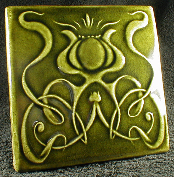 6 x 6 Art Nouveau flower tile - Vintage Green