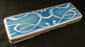 2 x 6 Art Nouveau border tile in glossy blue crackle glaze - Hawaiian Blue