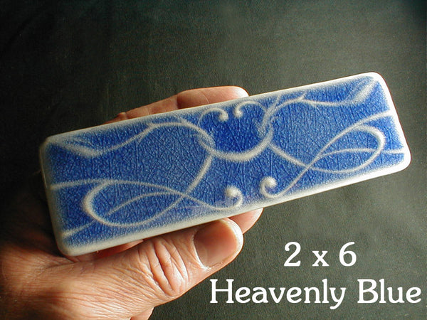 Handmade 2x6 border tile - blue crackle glaze