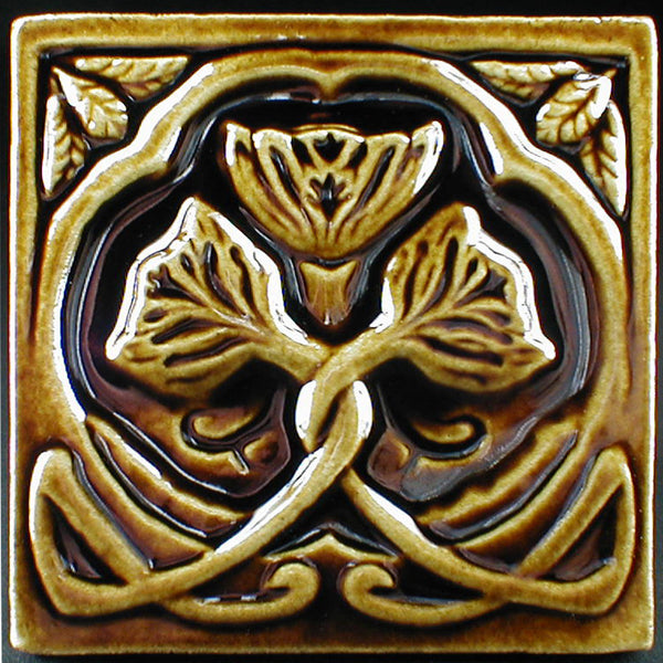 6 x 6 Rose tile in glossy brown glaze - Caramel