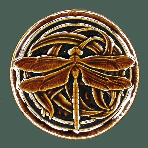 4" round Dragonfly in glossy brown glaze - Caramel