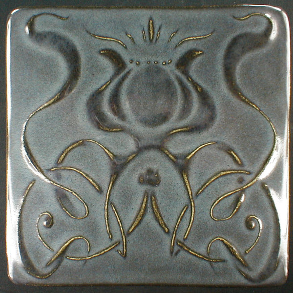 6 x 6 Art Nouveau flower tile - Twilight Blue
