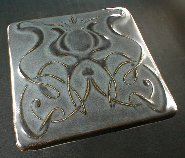 6 x 6 Art Nouveau flower tile - Twilight Blue