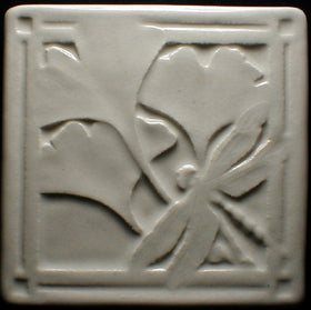 4 x 4 Gingko/dragonfly tile - Polar White