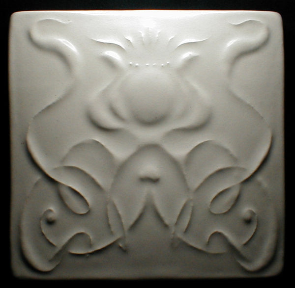 6 x 6 Art Nouveau flower tile - Polar White