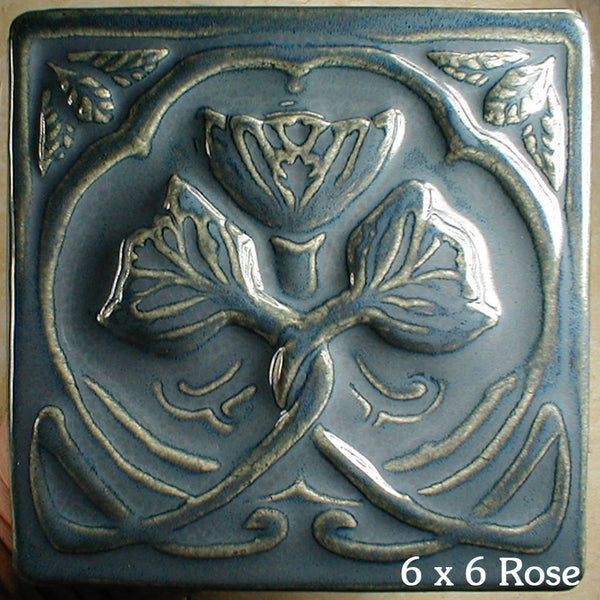 6 x 6 Rose tile with blue/grey glaze