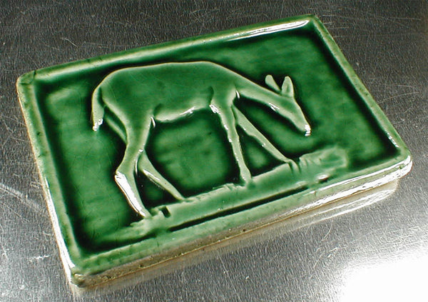 4 x 6 deer tile with dark green glaze - Conifer Green