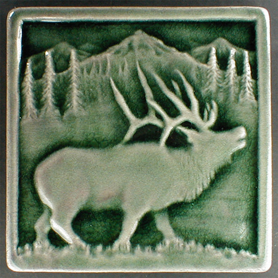 6 x 6 Elk tile with dark green glaze - Evergreen