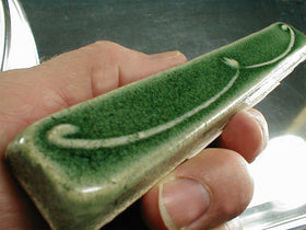 1 x 6 Art Nouveau border tile with glossy dark green crackle glaze - Evergreen