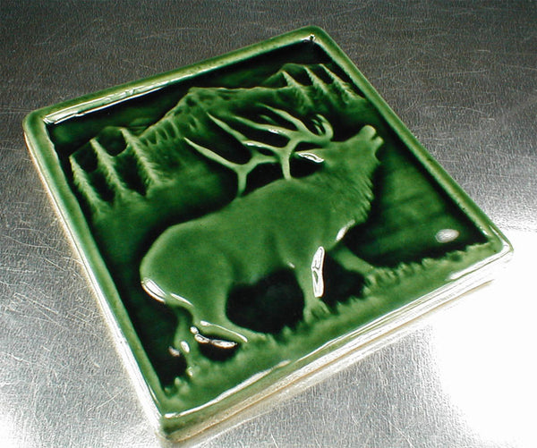 6 x 6 Elk tile in dark green glossy glaze - Conifer Green