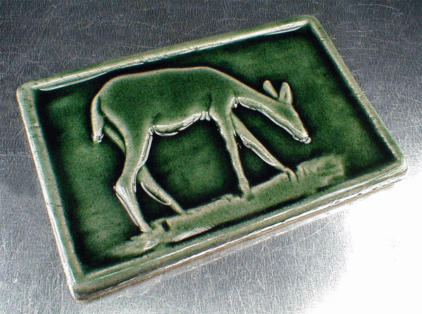 4 x 6 Deer tile with translucent green crackle glaze - Evergreen