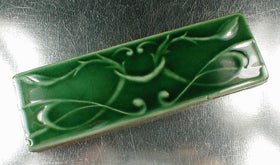 2 x 6 Art Nouveau border tile with glossy green glaze - Conifer Green