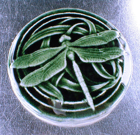 4" Round Dragonfly tile with dark green glaze - Evergreen