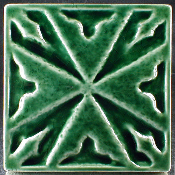 6 x 6 Celtic cross tile with glossy green glaze - Conifer Green