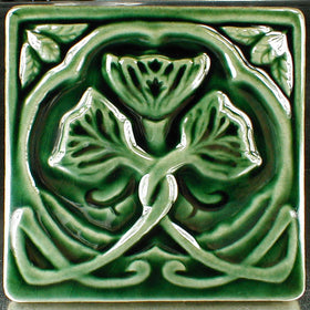 6 x 6 Rose tile in dark green glaze - Conifer Green