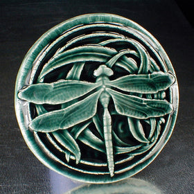 4" Round Dragonfly tile with deep blue glaze - Deep Sea