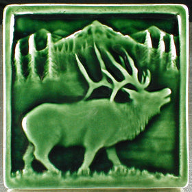 6 x 6 Elk tile in dark green glossy glaze - Conifer Green