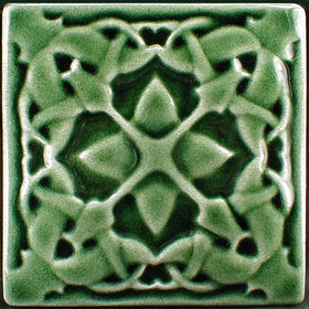 6 x 6 Pamir Tulips ceramic tile in deep relief with dark green glaze - Evergreen