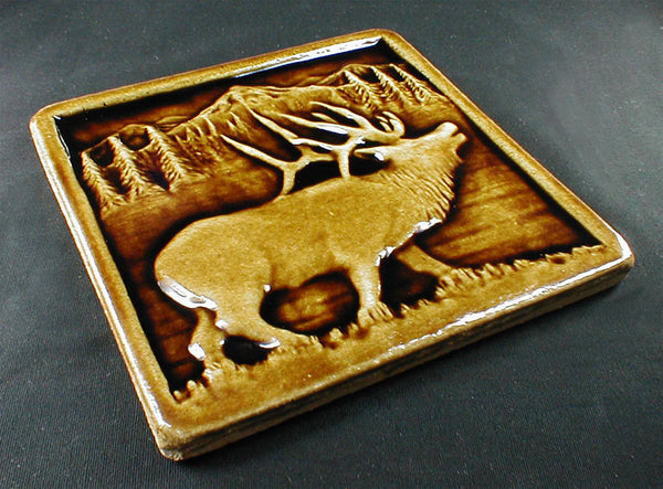6 x 6 Elk tile with glossy dark brown glaze - Caramel