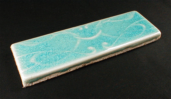 2 x 6 Art Nouveau border tile with light blue glossy crackle glaze - Summer Dreams