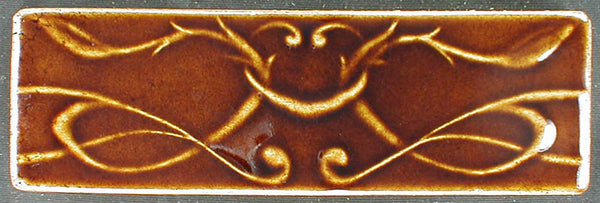 2 x 6 Art Nouveau border tile with glossy dark brown glaze - Caramel